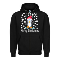 Black penguin merry christmas with snow Zipper Hoodie - linhVisuals
