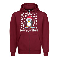 Burgundy penguin merry christmas with snow Zipper Hoodie - linhVisuals