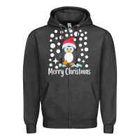 Charcoal Heather penguin merry christmas with snow Zipper Hoodie - linhVisuals