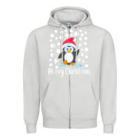 Dove Grey penguin merry christmas with snow Zipper Hoodie - linhVisuals