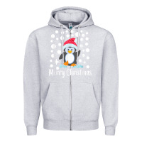 Heather Grey penguin merry christmas with snow Zipper Hoodie - linhVisuals