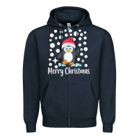 Navy penguin merry christmas with snow Zipper Hoodie - linhVisuals