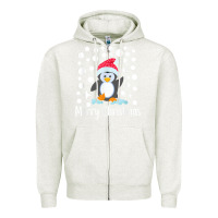 Oatmeal Heather penguin merry christmas with snow Zipper Hoodie - linhVisuals