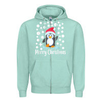 Seafoam penguin merry christmas with snow Zipper Hoodie - linhVisuals