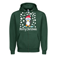 Sports Green penguin merry christmas with snow Zipper Hoodie - linhVisuals