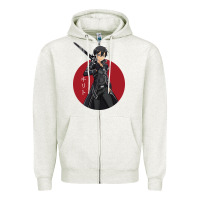 Oatmeal Heather Sword art online -kirito Zipper Hoodie - linhVisuals