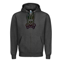 Charcoal Heather psychedelic bunny easter day, qsycho bunnies, easter 2022 Zipper Hoodie - linhVisuals