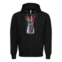 Black Paint Brushes Zipper Hoodie - linhVisuals