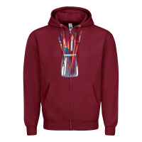 Burgundy Paint Brushes Zipper Hoodie - linhVisuals