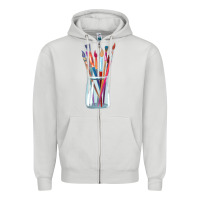 Dove Grey Paint Brushes Zipper Hoodie - linhVisuals
