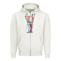 Oatmeal Heather Paint Brushes Zipper Hoodie - linhVisuals