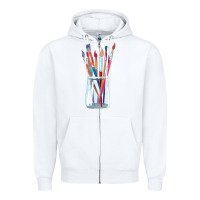 White Paint Brushes Zipper Hoodie - linhVisuals