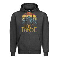 Charcoal Heather vintage lake tahoe california nevada retro t shirt Zipper Hoodie - linhVisuals