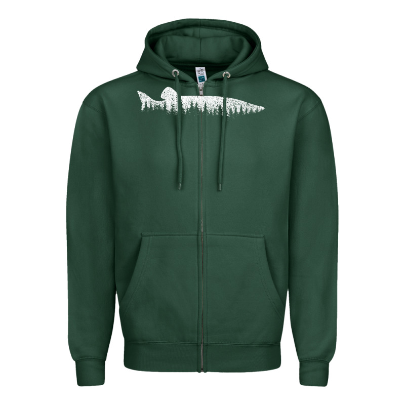 Musky Pine Forest Fishing Angler Zipper Hoodie by linhVisuals | Teevron