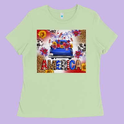 Fourth Of July America Truck Ladies Tee Designed By Fadigitalartstudio