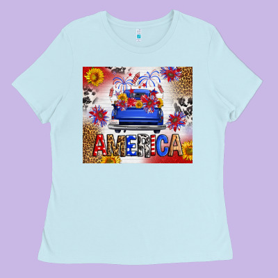 Fourth Of July America Truck Ladies Tee Designed By Fadigitalartstudio