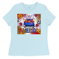 Baby Blue Fourth Of July America Truck Ladies Tee - FaDigitalArtStudio