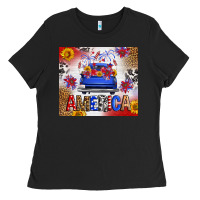 Black Fourth Of July America Truck Ladies Tee - FaDigitalArtStudio