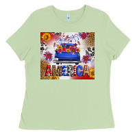 Matcha Fourth Of July America Truck Ladies Tee - FaDigitalArtStudio