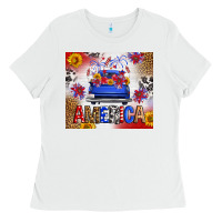White Fourth Of July America Truck Ladies Tee - FaDigitalArtStudio