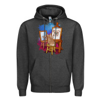 Charcoal Heather french bulldog painting bulldog artist art animals graphic long sleeve Zipper Hoodie - linhVisuals