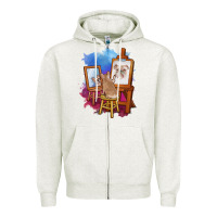 Oatmeal Heather french bulldog painting bulldog artist art animals graphic long sleeve Zipper Hoodie - linhVisuals