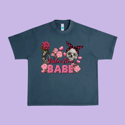 Valentine Babe Valentine's Day Skull Urban Heavy Tee Designed By Fadigitalartstudio