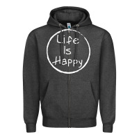 Charcoal Heather life is happy Zipper Hoodie - linhVisuals