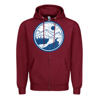 Burgundy River Mountain Badge Zipper Hoodie - linhVisuals