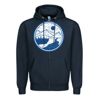 Navy River Mountain Badge Zipper Hoodie - linhVisuals