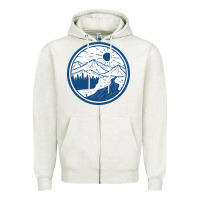 Oatmeal Heather River Mountain Badge Zipper Hoodie - linhVisuals