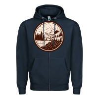 Navy River Forest Brown Zipper Hoodie - linhVisuals