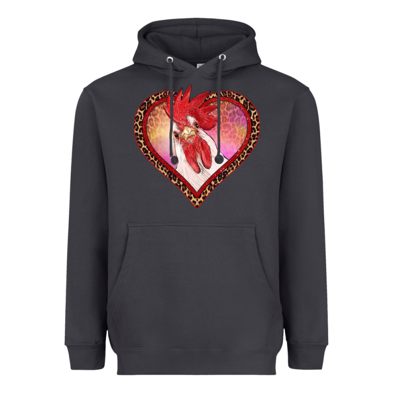 Valentines Day Rooster With Leopard Heart Heavyweight Hoodie by RanaPortraitStore | Teevron