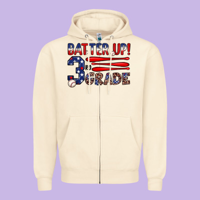 Batter Up 3rd Grade Zipper Hoodie Designed By Jahusdesignshop