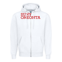 White Suny Oneonta Wordmark Zipper Hoodie - linhVisuals