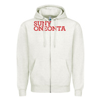 Oatmeal Heather Suny Oneonta Wordmark Zipper Hoodie - linhVisuals