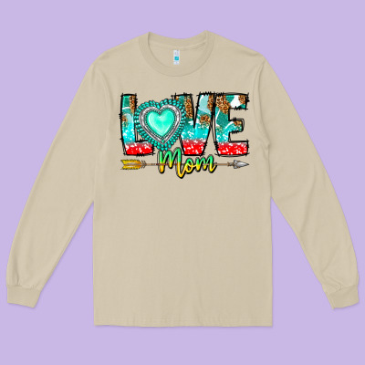 Love Mom Long Sleeve Tee Designed By Cowhidedigitalart
