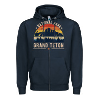 Navy national park grand teton vintage retro hiking Zipper Hoodie - linhVisuals