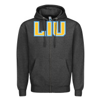 Charcoal Heather Liu Gold Wordmark Zipper Hoodie - linhVisuals
