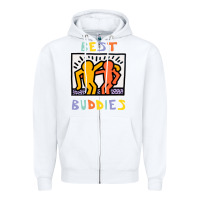 White best buddies has landed Zipper Hoodie - linhVisuals