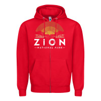 Red retro zion national park us vintage utah adventure hiking Zipper Hoodie - linhVisuals