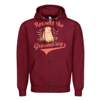 Burgundy respect the groundhog happy groundhog day vintage Zipper Hoodie - linhVisuals