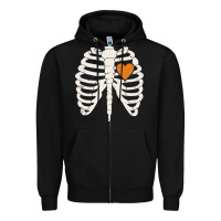Black skeleton rib case orange pumpkin heart vintage halloween anatomy costu Zipper Hoodie - linhVisuals