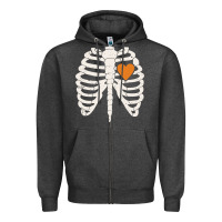 Charcoal Heather skeleton rib case orange pumpkin heart vintage halloween anatomy costu Zipper Hoodie - linhVisuals