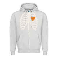 Dove Grey skeleton rib case orange pumpkin heart vintage halloween anatomy costu Zipper Hoodie - linhVisuals