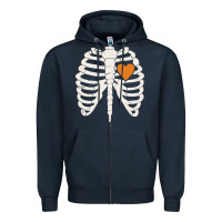 Navy skeleton rib case orange pumpkin heart vintage halloween anatomy costu Zipper Hoodie - linhVisuals