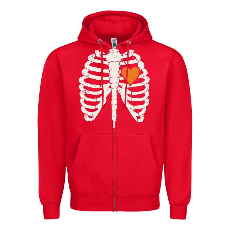 Skeleton Rib Case Orange Pumpkin Heart Vintage Halloween Anatomy Costu Zipper Hoodie by linhVisuals | Teevron