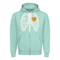 Seafoam skeleton rib case orange pumpkin heart vintage halloween anatomy costu Zipper Hoodie - linhVisuals