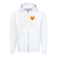 White skeleton rib case orange pumpkin heart vintage halloween anatomy costu Zipper Hoodie - linhVisuals