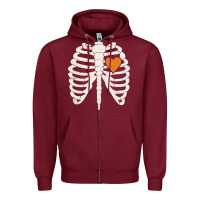 Burgundy skeleton rib case orange pumpkin heart vintage halloween anatomy costu Zipper Hoodie - linhVisuals